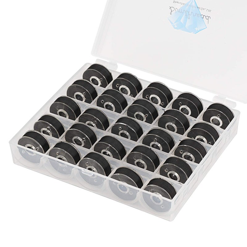 Simthread 25Pcs Black Prewound Bobbin Thread Size L (Sa155) 60Wt For Brother Husqvarna Pfaff Embroidery Thread Sewing Thread Machine With Clear Storage Plastic Case Diy - Image 1